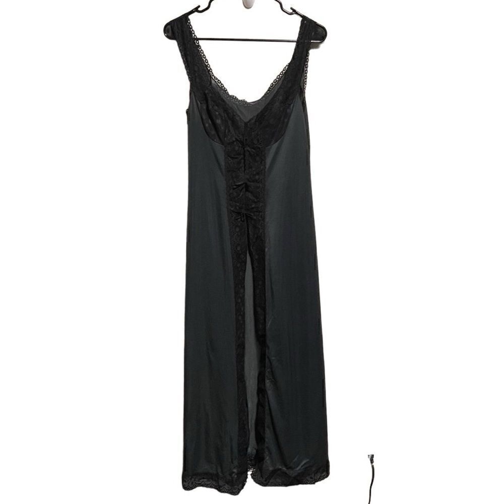 Vintage VASSARETTE- Black Full Length Nightgown with Front Slit, USA, Size 36
